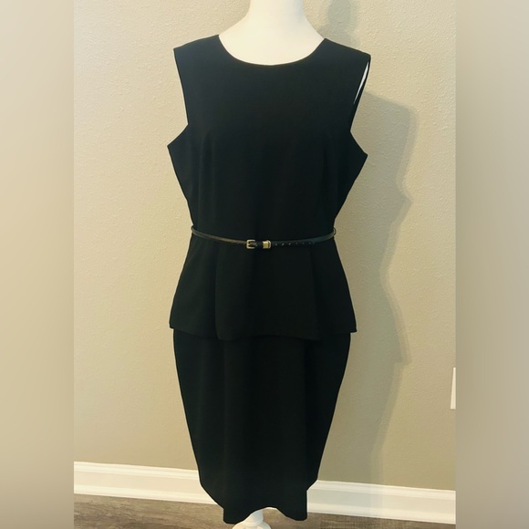 CALVIN KLEIN Elegant Formal Black Belted Dress size 12 Excellent Condition - Picture 2 of 14